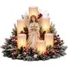 Generic Centrotavola Natalizio Illuminato con Bagliore di Candela Senza Fiamma | Renna in Resina Dipinta a Mano con Rami, Pigne e Bacche Rosse, Luci a Batteria, per Ingresso, Mensola e Vetrina, Idea Regalo