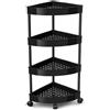 Generico Carrello Angolare a 4 Livelli con Ruote, Scaffale Salvaspazio Nero 87 x 36 x 26 cm, Organizer Mobile per Bagno, Cucina e Lavanderia, Ripiani Traforati con Bordi Rialzati