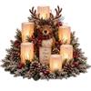 Generic Centrotavola Natalizio Illuminato con Bagliore di Candela Senza Fiamma | Renna in Resina Dipinta a Mano con Rami, Pigne e Bacche Rosse, Luci a Batteria, per Ingresso, Mensola e Vetrina, Idea Regalo