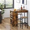 YITAHOME Set Tavolo e Sgabello da Bar,con due Sgabelli e 3 Ripiani portaoggetti,Struttura in Metallo, Vintage Marrone, 91 x 90 cm