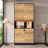 DACHETOU Armadio portaoggetti, 80 x 35 x 180 cm, multiuso, in legno, con ripiani regolabili, credenza per ufficio, soggiorno, corridoio, nero, rovere