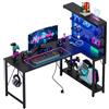 Xyphren Tavolo da gioco a forma di L, 120 x 80 cm, con pannello forato e ripiani, scrivania per computer reversibile con 3 ripiani rimovibili, per casa, camera da letto e posto di lavoro, nero