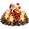 Generic Centrotavola Natalizio Illuminato con Bagliore di Candela Senza Fiamma | Renna in Resina Dipinta a Mano con Rami, Pigne e Bacche Rosse, Luci a Batteria, per Ingresso, Mensola e Vetrina, Idea Regalo