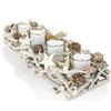 com-four® Portacandele Avvento in Legno con Stelle e Pigne - 4 Bicchieri | Base allungata 38 cm con cuori e farfalle intercambiabili - composizione decorativa stagionale
