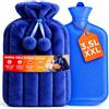 volila Borsa Acqua Calda da 3,5L - Borsa di Acqua Calda di Colore Blu con Copriborsa in Faux Fur (Ecopelliccia) - Boule Acqua Calda Regalo Donna per Dolori, Crampi o per la Stagione Invernale