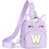 YOOLIFE Borsa a tracolla con lettere e unicorno, per bambine, Lilla, W | Marsupio personalizzato per ragazze, 3, 4, 5, 6, 7, 8, 9, 10 anni, con unicorno, regalo per donne, fidanzate, sorelle