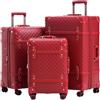 urecity Set di 3 valigie da viaggio vintage in pelle, leggere, stile retrò, con lucchetto TSA e ruote (M-L-XL), Rosso Trapuntato, M(20)+L(24)+XL(28), Stile vintage