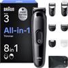 Braun Rasoio Elettrico Barba e Capelli Serie 3, Accessori, AIO3535g, Grigio | Rifinitore All-in-One 8in1, Lama Ultra Affilata, Regolabarba Uomo Ricaricabile, 14 Lunghezze, per Viso e Capelli, 50 Min. Aut