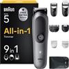 Braun Rifinitore All-in-One Serie 5 Rasoio Elettrico, AIO5535g Grigio | Rasoio Elettrico Corpo Uomo Barba e Capelli 9in1, Regolabarba Impermeabile, Skinguard, Ricaricabile, 120 Min di Utilizzo