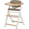 Bebeconfort Timba + Cuscino, Seggiolone Pappa in Legno, 6 mesi-99 anni, 110 kg, con Vassoio, Seduta/Poggiapiedi Regolabili, Compatibile con Sdraietta Timba Baby, Light Wood/Beige