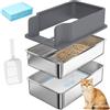 PawHut Lettiera in Acciaio Inox con Setaccio per Pellet di Pino | Grande Lettiera Metallica con Setaccio, Bordi Alti, Antigoccia, Controllo Odori, Paletta, 10 Assorbenti, 58x37x30cm