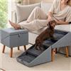 luciphia 2 in 1 Scaletta per Cani Piccoli,Altezza 42,5 cm,Grigio Scuro | Rampa per Cani Pieghevole per Divano e Letto,Scala e Sgabello in Legno Antiscivolo per Cuccioli,Cani Anziani e Feriti,Gatti
