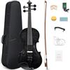 LEADZM Set di violino 3/4 con arco, violino con corde e valigetta (nero) | Per adulti principianti, in legno massiccio, supporto per spalle caricato a molla, colofonia