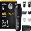 Braun Rifinitore All-in-One Serie 5 Rasoio Elettrico, AIO5535n Nero | Rasoio Elettrico Corpo Uomo Barba e Capelli 9in1, Regolabarba Impermeabile, Skinguard, Ricaricabile, 120 Min di Utilizzo