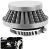 Tunejoy Filtro Aria Moto 58mm Filtro Aspirazione Aria Moto a Doppio Strato Acciaio Filtro a Cono per 43cc 47cc 49cc Scooter ATV Mini Ruote Pocket Bike Argento