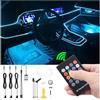 QAUBEN Kit di luce dell'atmosfera auto 4m Fibra ottica RGB Multicolore Funzione di memoria di sincronizzazione della musica attiva Telecomando RF Kit di illuminazione ambientale interna auto USB 12V
