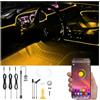 QAUBEN 4 Metri di Fibra Ottica Auto Illuminazione Ambientale con Bluetooth App Control 64 Colori Musica Multicolore Kit di Illuminazione Interna DC 12V 1W