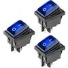 ETOPARS 3 Pezzi 12V 20A Interruttore A Bilanciere Rotondo per Auto | Luminoso a LED Blu Nebbia Interruttore a levetta Impermeabile Rotondi Pulsante 4 Pin ON OFF DPST