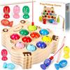 ZLPBAO Giochi Montessori, Giochi di Pesca per Bambini Magnetici in Legno mit 10 Pesci e Due Canne da Pesca, Giochi Montessori Bambini 3-5 Anni
