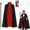 Crunier Costume da Vampiro di Halloween, Gotico Halloween Vampiro Vestito | con Scettro, Denti Vampiro, Sangue Finto, Adesivi, Travestimento Vampiro per Cosplay Carnevale