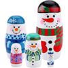 Jodsen Bambole Russe di nidificazione di Natale,5 Pezzi bambole di nidificazione dipinte a mano di Natale fatte a mano in legno pupazzo di neve bambole matrioska set decorazione di Natale bambola impilabile
