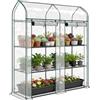 Outsunny Serra da giardino con ripiani a 3 livelli a tetto appuntito, piccola serra da balcone in tela PVC e telaio in acciaio, 2 ante rotanti, per verdure e piante, fiori, 143 x 46 x 165 cm