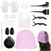 FICOFISE 12 Pz Cuffia per Meches e Ganci, Cuffia Meches e Pennello Tinta Capelli Set | Kit Cuffia Colpi di Sole Fai Da Te in Silicone con Fori, Lavabile Riutilizzabile, Adatto per Colpi di Sole e Tinture Salone