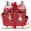 BRUBAKER Cosmetics Set Bagno e Doccia Winter Berries Fragrance - Set Regalo 6 Pezzi in Slitta Natale - Set Natalizio per Donne e Uomini