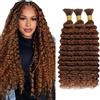 Hxxcoup Deep Wave Braiding Human Hair Extension #30 Light Brown prolungamento capelli Unprocessed Human Hair Extensions For Boho Braids No Weft 50g/bundle Total 150g 14 14 14 Inch