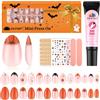 EBANKU - Set di 6 unghie finte a pressione, per Halloween, confezione da 6 pezzi, per bambini, copertura completa, classica francese, corta, kit per nail art, set per ragazze con strumenti per unghie