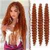 FESHFEN Ocean Wave Crochet Hair extension - 3 Pezzi Estensioni Capelli per Treccine a Onde Rame Sintetici Ondulati Braiding Trecce Boho Posticci Extensions per Donne, 55 cm 350#