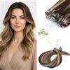 MY-LADY Extension Microring Capelli Veri, 50 Ciocche Micro Loop Extension Capelli Veri Umani Lisci #4P27 Biondo Scuro/Marrone Medio Invisibili Micro Ring Extension a Freddo 40cm 50g