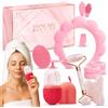 KS LUX Kit Skincare Viso Completo, Skin Care Coreana Set Completo, Cofanetto Regalo Donna Beauty, rullo massaggio viso, gua sha viso, ice roller (Rosa)