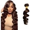 Poutpoutm Extension di capelli umani ondulati profondi, ciocche singole, 50 g/pezzo, doppia trama, #4, castano cioccolato, da donna, 30,5 cm
