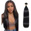 Poutpoutm Extension di capelli umani lisci, ciocche singole, 50 g/pezzo, doppia trama, #1B, nero naturale, da donna, 45,7 cm