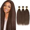 Poutpoutm Yaki Capelli Diretti Fascette Capelli Umani Extension Treccia Naturale Extensions 3 Fascette 50g/pz Doppio Intreccio #4 Marrone Cioccolato per Donne 60 65 70 cm