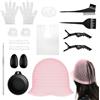 FICOFISE 12 Pz Cuffia per Meches e Ganci, Cuffia Meches e Pennello Tinta Capelli Set | Kit Cuffia Colpi di Sole Fai Da Te in Silicone con Fori, Lavabile Riutilizzabile, Adatto per Colpi di Sole e Tinture Salone