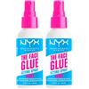 NYX Professional Makeup The Face Glue Setting Spray Fissante Trucco Lunga Tenuta 24h No Transfer Waterproof Formula Vegana Finish Vellutato - 2 Spray da 60ml
