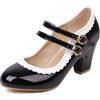 Lroey Reoly Scarpe Mary Jane da Donna con Tacco Largo, Pompe al Tallone Alto Punta Rotonda Gancio Orientabile Scarpe da Festa Bowknot Moda, Numero 32-48