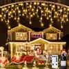 GLOAM Tenda Luminosa Natale da Esterno 10 m, LED Luci Natale Esterno Cascata | Telecomando, 8 Modalità, Luci Decorazioni Natalizie per Casa Balcone Finestra, Bianco caldo