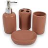 Generico Set 4 Pezzi Dispenser Sapone, Porta spazzolino, Porta Saponetta e Bicchiere in Ceramica con Texture effetto Elegante Arredo Bagno WC Accessori da Bagno