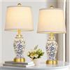 RORIANO Chinoiserie - Set di 2 lampade da tavolo in ceramica per soggiorno, camera da letto, comodino, lampada da tavolo classica in porcellana blu e bianca, per comodino, ingresso, 2 lampadine LED