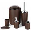 GMMH - Set di 6 accessori da bagno, con dispenser per sapone, porta saponetta e scopino per WC (modello 3, marrone)