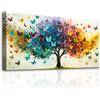 SERIMINO Quadro Moderni Albero della Vita Colorato Soggiorno 73x146 cm | Albero Farfalle, Motivo Elegante, Grande Formato, Stampa HD, Montaggio Facile, Per Camera da Letto, Facile da Appendere