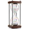 LZDGCC Clessidra grande da 1 ora, con cornice in legno e vetro arcobaleno | Clessidra bianca vintage decorativa, timer per matrimonio, decorazione per la casa, scrivania, regalo, ufficio