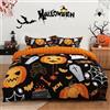 Fondream Set copripiumino per letto singolo, 2 pezzi, set di biancheria da letto con 1 federa, teschio e zucca, colore nero, set di biancheria da letto reversibile per Halloween, per bambini (singolo,