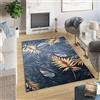 TAPISO Toscana Tappeto Antiscivolo Lavabile Pelo Corto Effetto Stampato Motivo Floreale Foglie Design Moderno tonalità Blu Scuro Oro per Soggiorno Salotto Sala Camera 160 x 230 cm