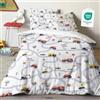 Yasida Cars, biancheria da letto per bambini, 140 x 200 cm, con chiusura a strappo, in microfibra, con segnali stradali e strada, per ragazzi e adolescenti, 140 x 200 cm, con 1 federa da 65 x 65 cm