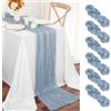 Teruntrue Set da 2 Runner da Tavola Boho in Garza Azzurro Tenue 55x300 cm | Garza di Cotone, ideale per Tavolo da Pranzo, Matrimonio, Baby Shower, Compleanno, Autunno, Battesimo e Cerimonia