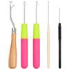 GZRXIOUS Set di 5 Uncinetti con Gancio a Scatto per Tappeti, Dreadlocks ed Extension | Ganci in acciaio inox, 1 manico in legno e 4 in ABS, 5 misure da 1,5 a 6 mm per tappeti, dreadlocks, trecce e rimaglio